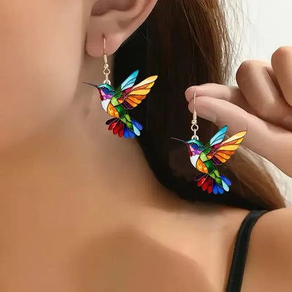 Kolorowe kolibry kolczyki | Białe złoto