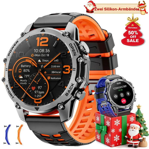 1,52'' HD-Smartwatch für Herren – Telefonieren und Musiksteuerung – Mehrere Sportmodi – Wasserdicht gemäß IP68 – Lange Akkulaufzeit – Fitnessuhr für Android und iPhone